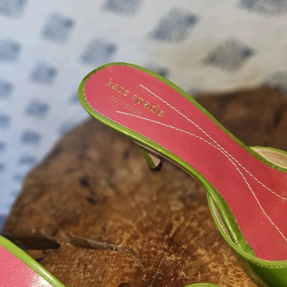 Kate Spade Italian Vintage 70s Dress Slide Green Iridescent Shimmer Heels 5 - Picture 5 of 11